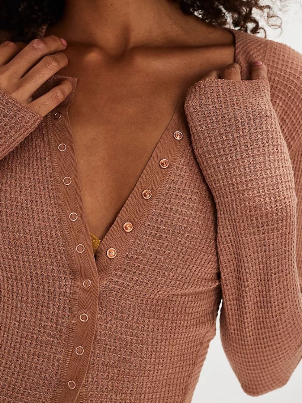 Free People Going Places Cardi Waffle Knit in Caffe Latte